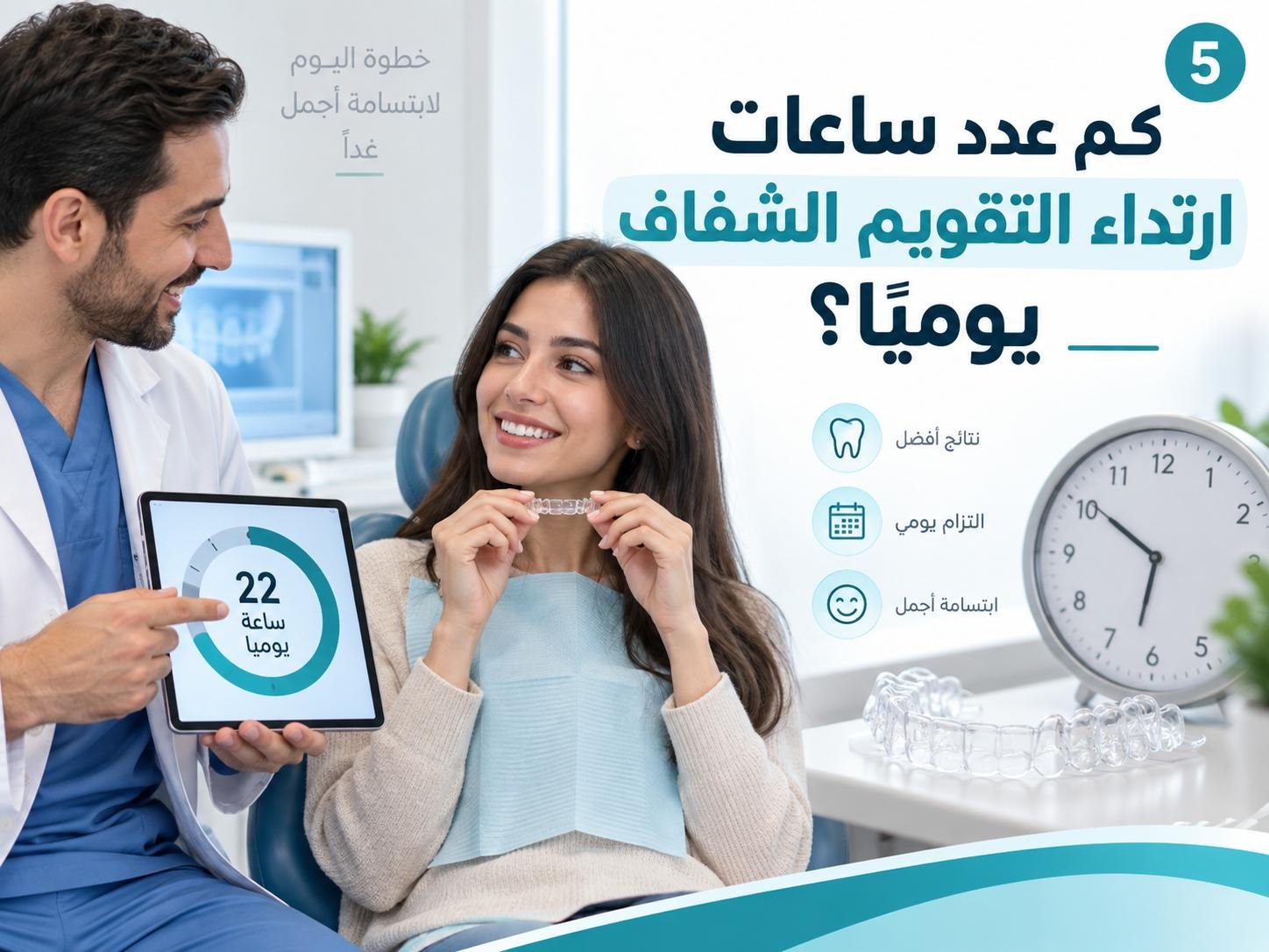 كم عدد ساعات ارتداء التقويم الشفاف يوميًا؟