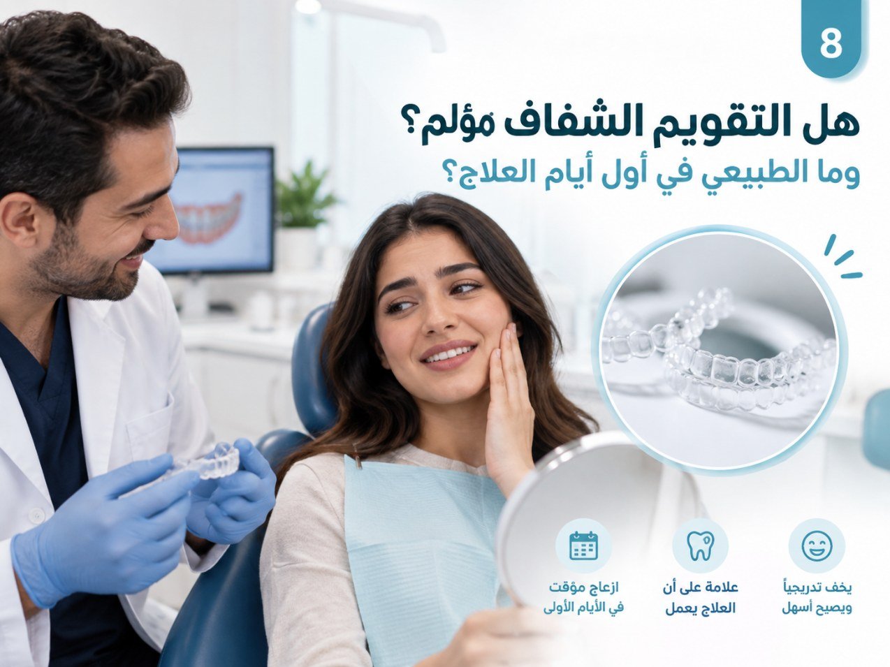 هل التقويم الشفاف مؤلم؟ وما الطبيعي في أول أيام العلاج؟
