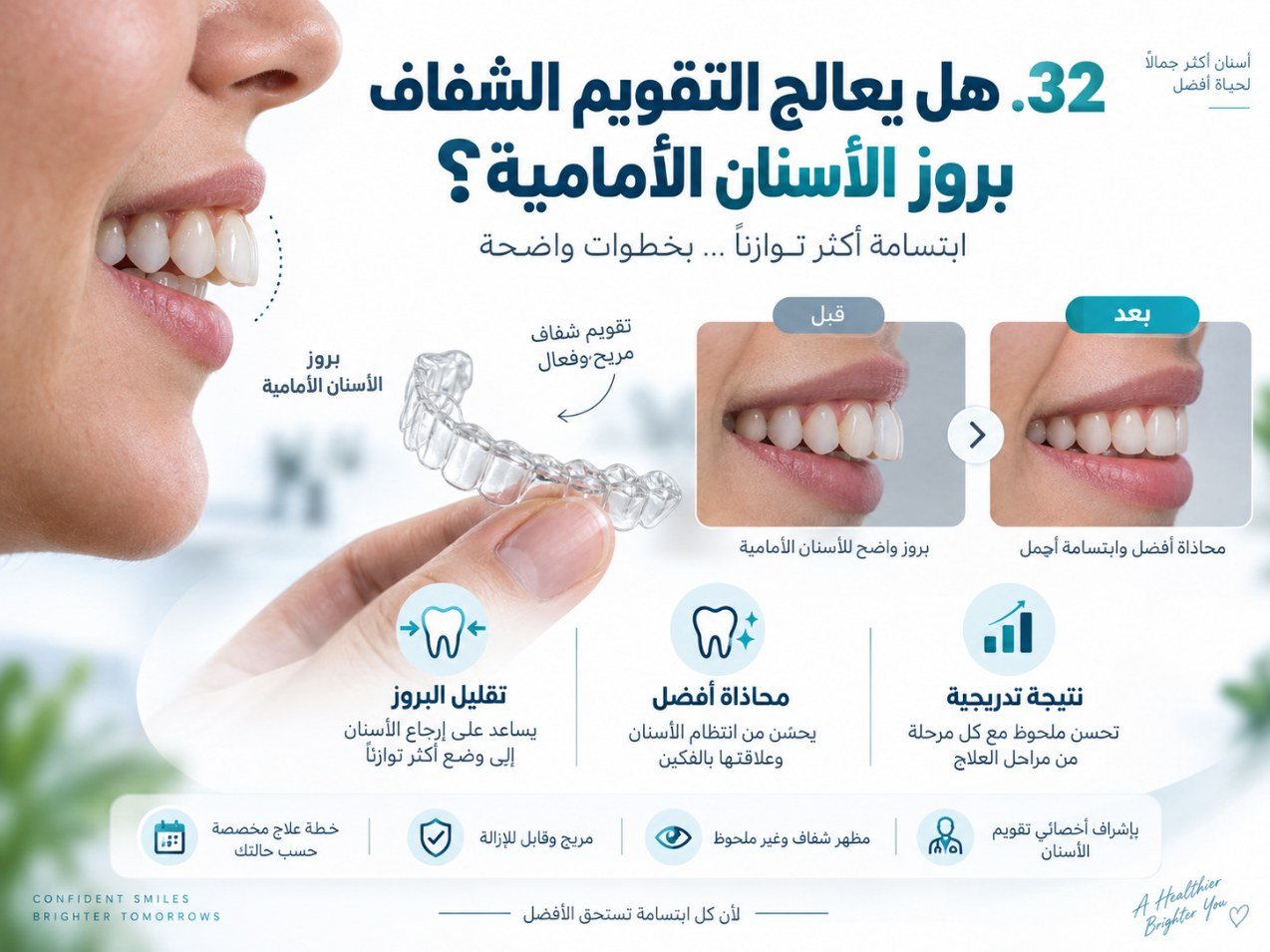 هل يعالج التقويم الشفاف بروز الأسنان الأمامية؟