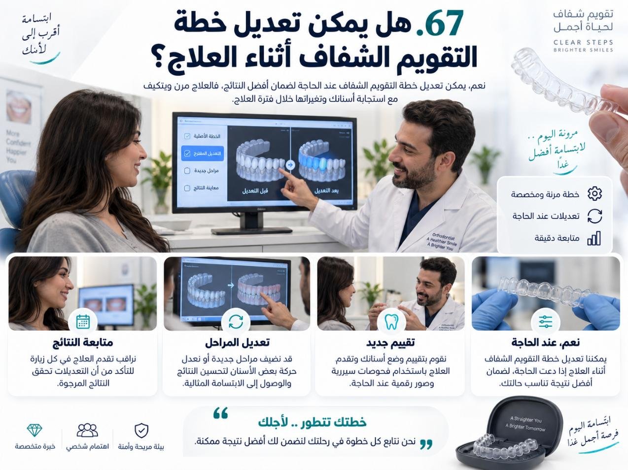 هل يمكن تعديل خطة التقويم الشفاف أثناء العلاج؟