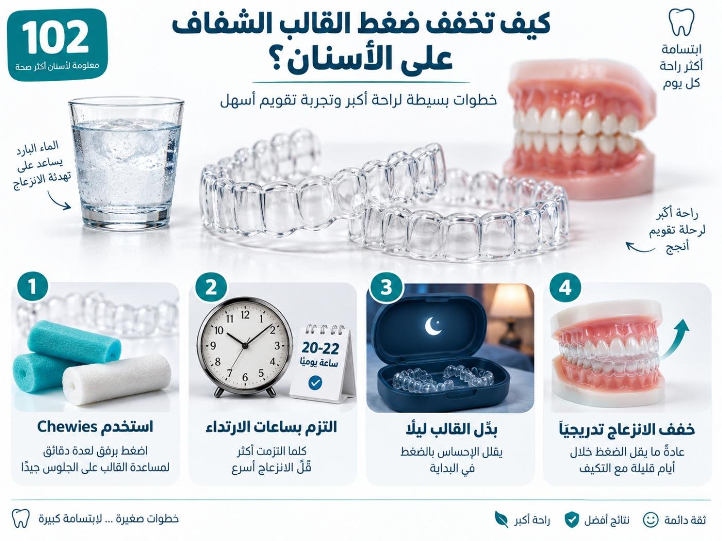 كيف تخفف ضغط القالب الشفاف على الأسنان؟