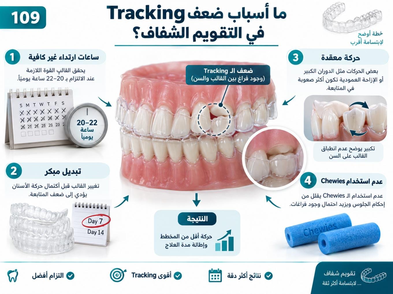 ما أسباب ضعف Tracking في التقويم الشفاف؟
