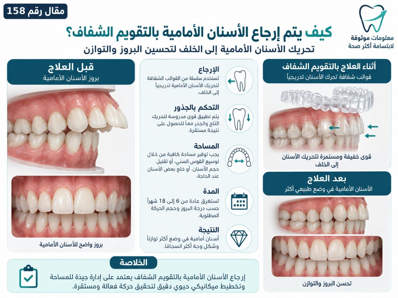 كيف يتم إرجاع الأسنان الأمامية بالتقويم الشفاف؟