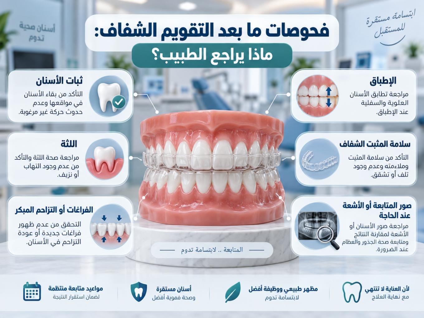 فحوصات ما بعد التقويم الشفاف: ماذا يراجع الطبيب؟