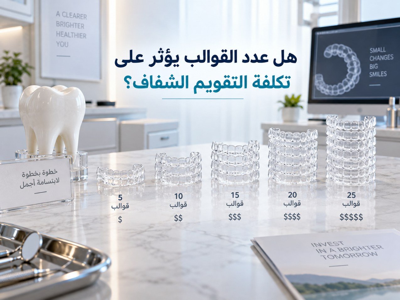 هل عدد القوالب يؤثر على تكلفة التقويم الشفاف؟