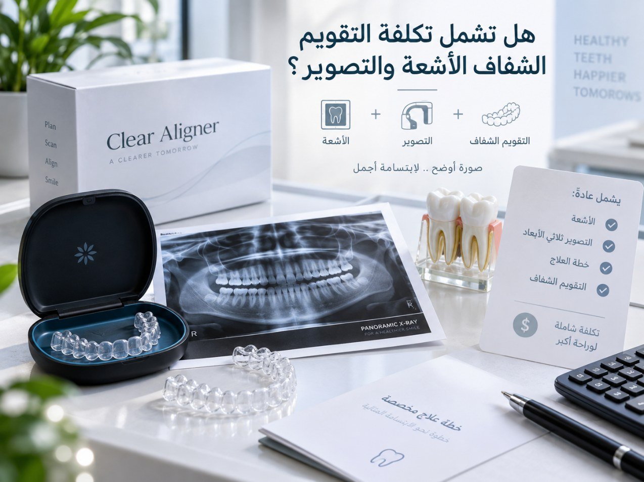 هل تشمل تكلفة التقويم الشفاف الأشعة والتصوير؟