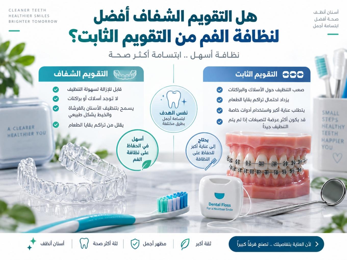 هل التقويم الشفاف أفضل لنظافة الفم من التقويم الثابت؟