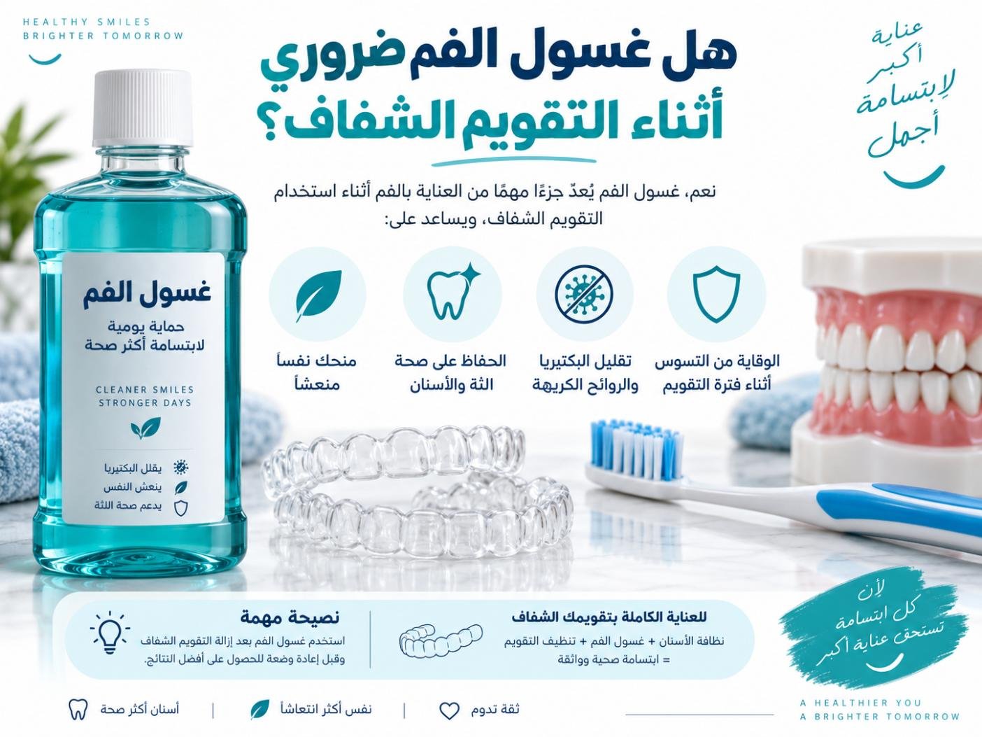 هل غسول الفم ضروري أثناء التقويم الشفاف؟