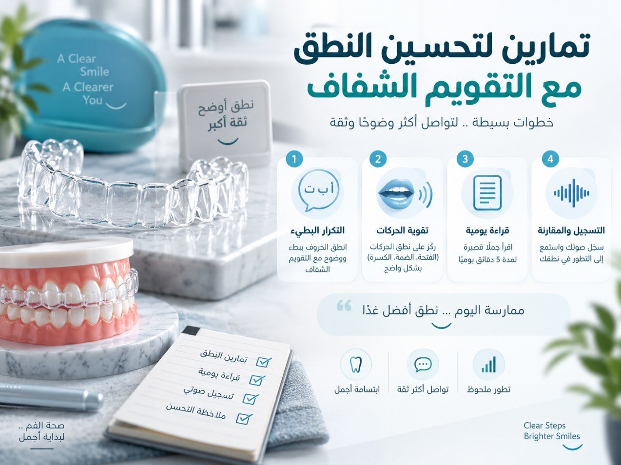 تمارين لتحسين النطق مع التقويم الشفاف
