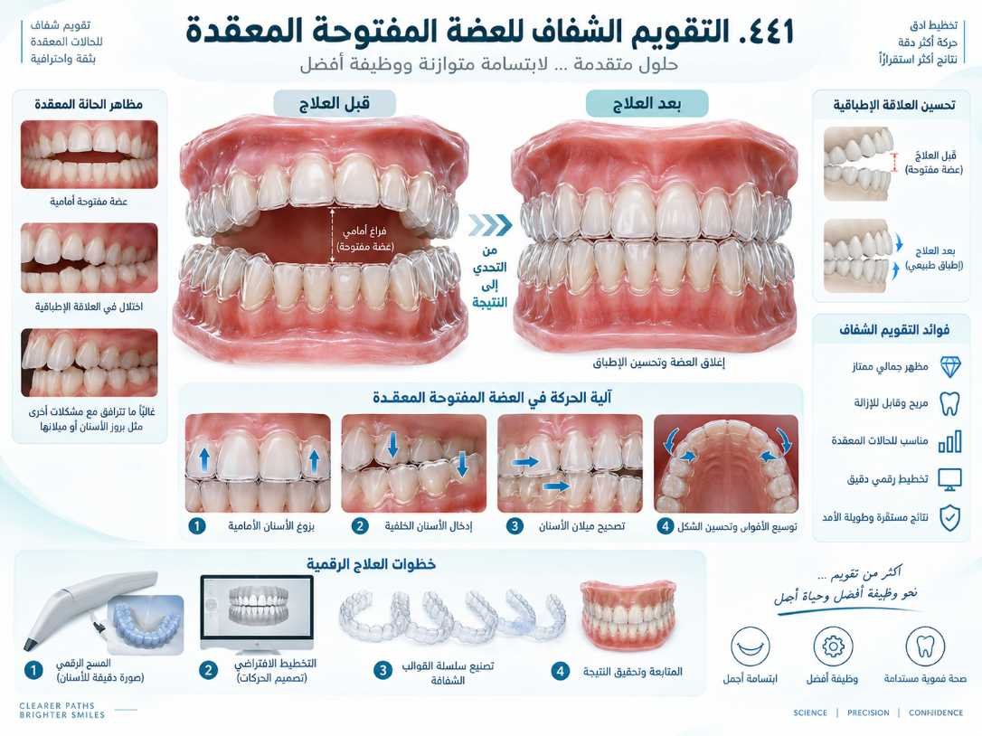 التقويم الشفاف للعضة المفتوحة المعقدة