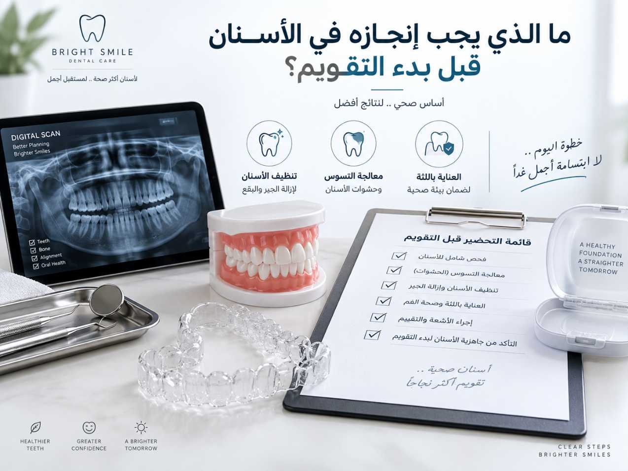 ما الذي يجب إنجازه في الأسنان قبل بدء التقويم؟