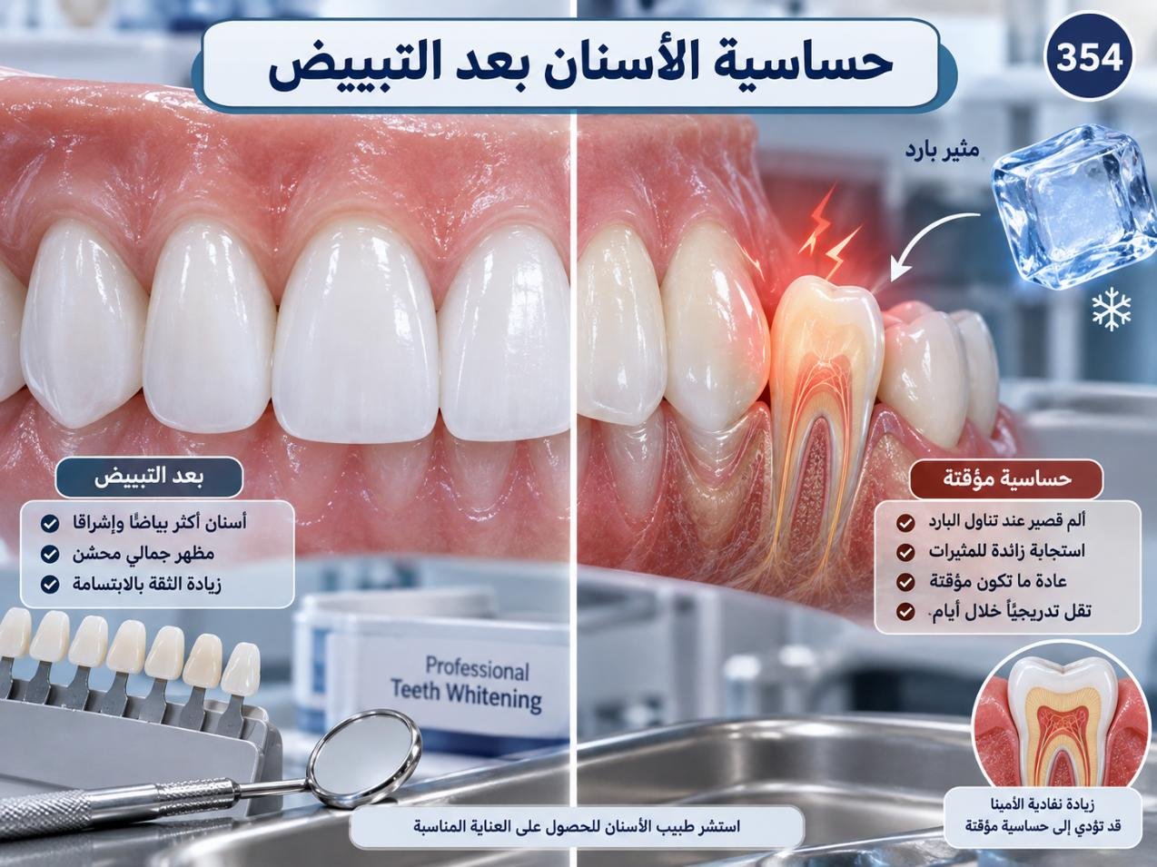 حساسية الأسنان بعد التبييض: الأسباب والتشخيص وخيارات العلاج